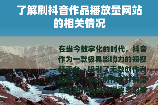 了解刷抖音作品播放量网站的相关情况