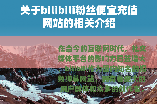 关于bilibili粉丝便宜充值网站的相关介绍