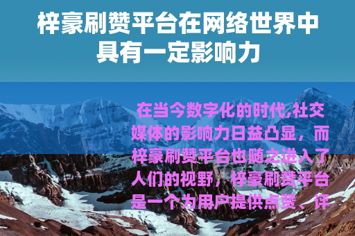 梓豪刷赞平台在网络世界中具有一定影响力
