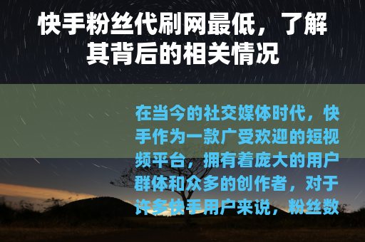 快手粉丝代刷网最低，了解其背后的相关情况