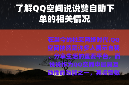 了解QQ空间说说赞自助下单的相关情况