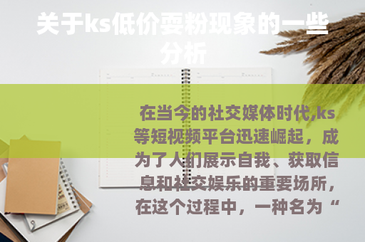 关于ks低价耍粉现象的一些分析