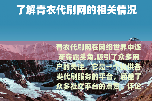 了解青衣代刷网的相关情况