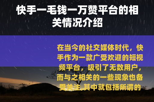 快手一毛钱一万赞平台的相关情况介绍