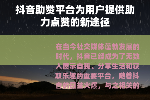 抖音助赞平台为用户提供助力点赞的新途径