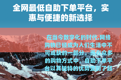 全网最低自助下单平台，实惠与便捷的新选择