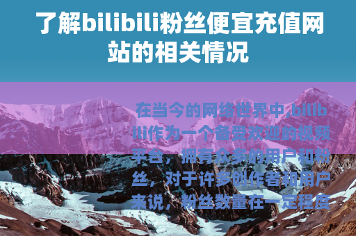 了解bilibili粉丝便宜充值网站的相关情况