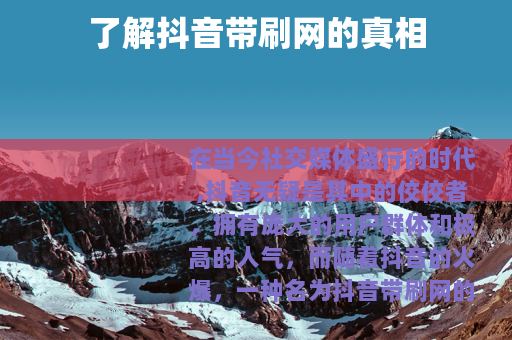 了解抖音带刷网的真相