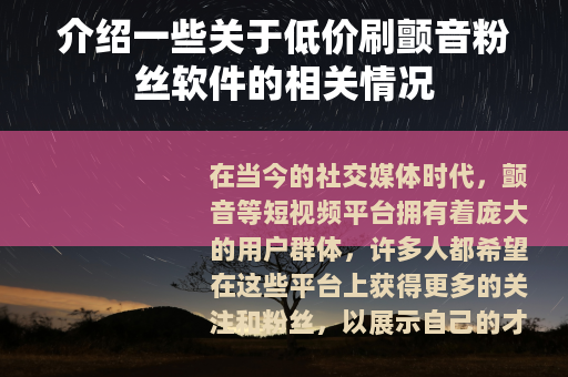 介绍一些关于低价刷颤音粉丝软件的相关情况