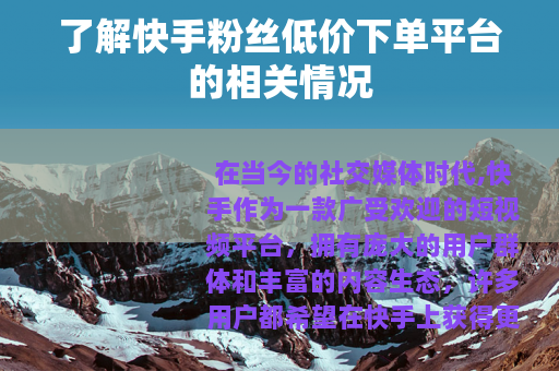 了解快手粉丝低价下单平台的相关情况