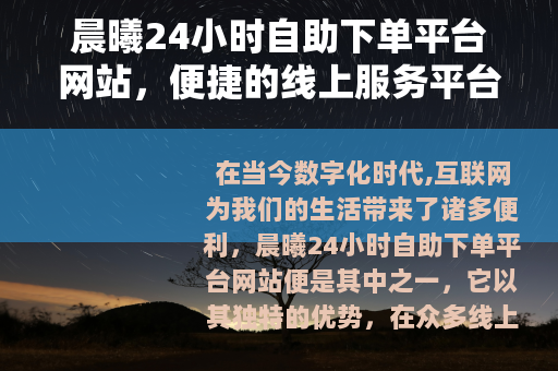 晨曦24小时自助下单平台网站，便捷的线上服务平台