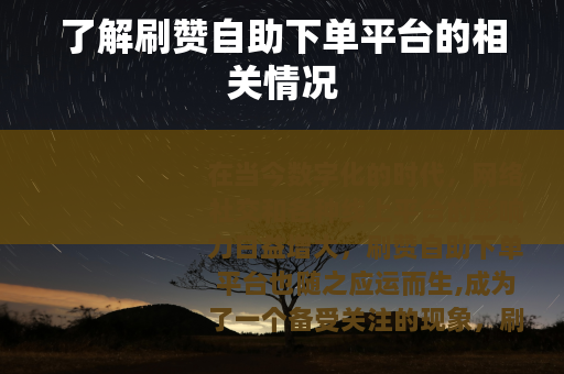 了解刷赞自助下单平台的相关情况