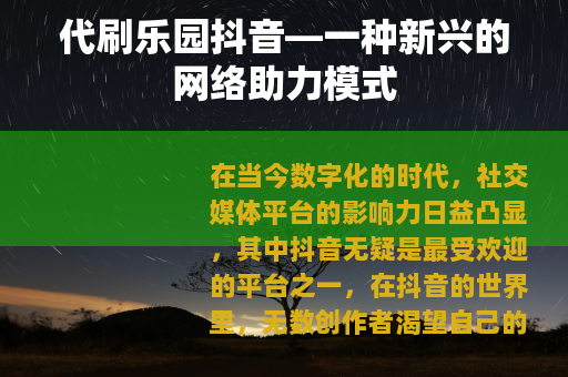 代刷乐园抖音—一种新兴的网络助力模式