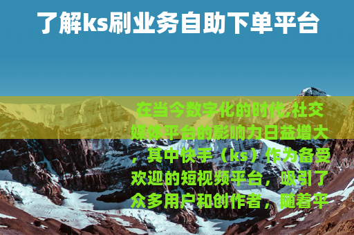 了解ks刷业务自助下单平台
