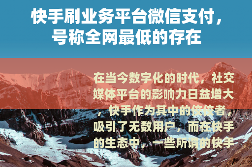 快手刷业务平台微信支付，号称全网最低的存在
