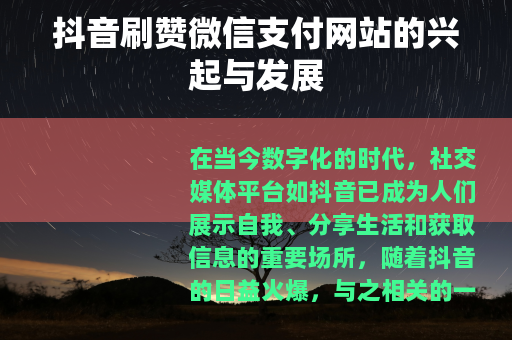 抖音刷赞微信支付网站的兴起与发展