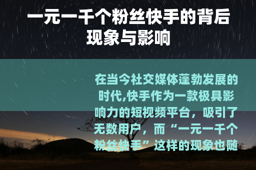 一元一千个粉丝快手的背后现象与影响