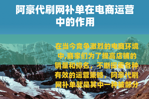 阿豪代刷网补单在电商运营中的作用