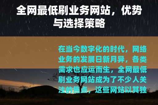全网最低刷业务网站，优势与选择策略
