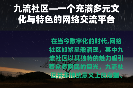 九流社区—一个充满多元文化与特色的网络交流平台
