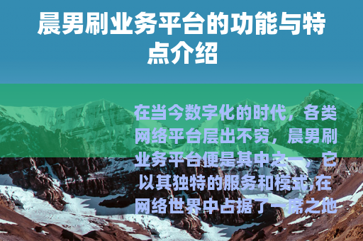 晨男刷业务平台的功能与特点介绍