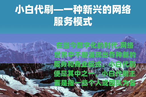 小白代刷—一种新兴的网络服务模式
