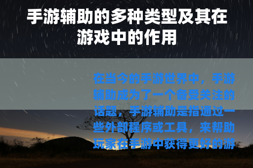 手游辅助的多种类型及其在游戏中的作用