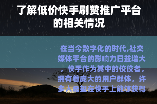 了解低价快手刷赞推广平台的相关情况