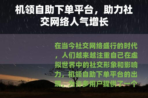 机领自助下单平台，助力社交网络人气增长