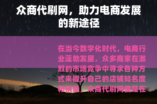 众商代刷网，助力电商发展的新途径
