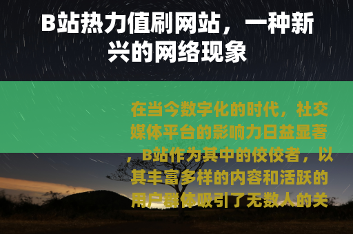 B站热力值刷网站，一种新兴的网络现象