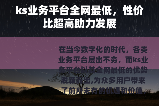 ks业务平台全网最低，性价比超高助力发展