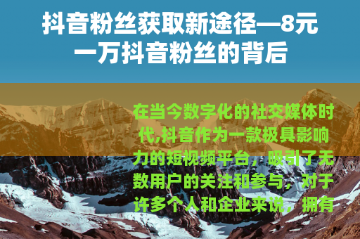 抖音粉丝获取新途径—8元一万抖音粉丝的背后