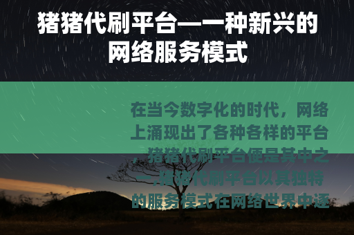 猪猪代刷平台—一种新兴的网络服务模式