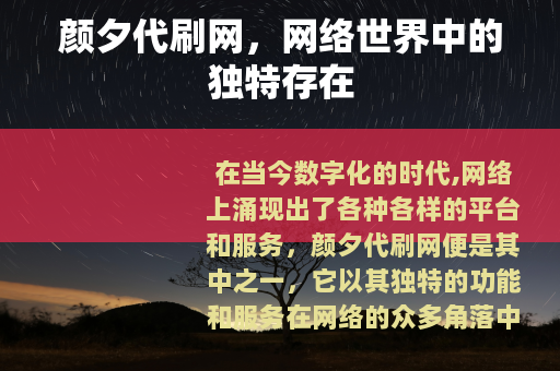 颜夕代刷网，网络世界中的独特存在