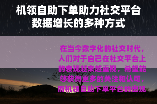 机领自助下单助力社交平台数据增长的多种方式