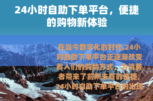 24小时自助下单平台，便捷的购物新体验