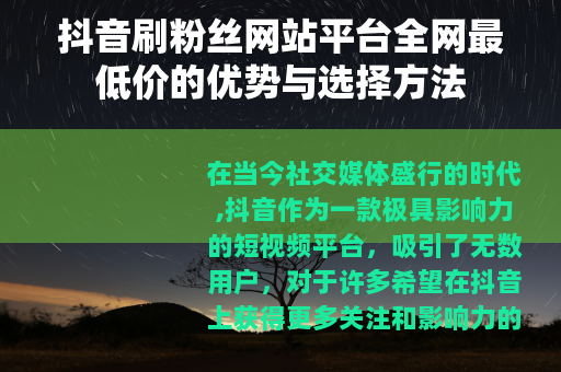 抖音刷粉丝网站平台全网最低价的优势与选择方法