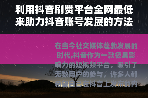 利用抖音刷赞平台全网最低来助力抖音账号发展的方法