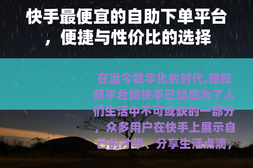 快手最便宜的自助下单平台，便捷与性价比的选择