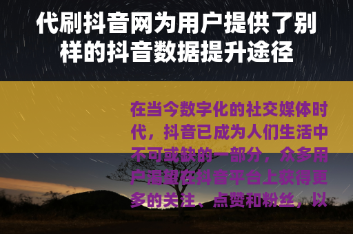 代刷抖音网为用户提供了别样的抖音数据提升途径