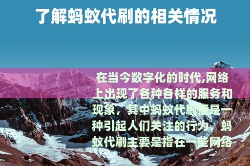 了解蚂蚁代刷的相关情况