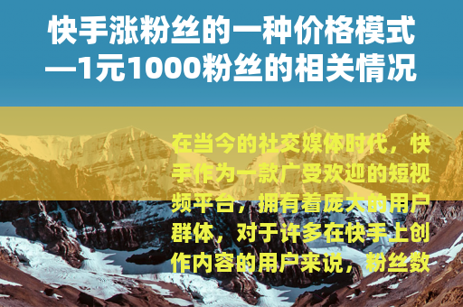 快手涨粉丝的一种价格模式—1元1000粉丝的相关情况