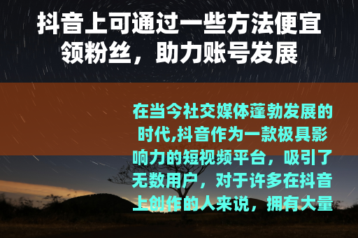抖音上可通过一些方法便宜领粉丝，助力账号发展