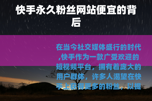 快手永久粉丝网站便宜的背后