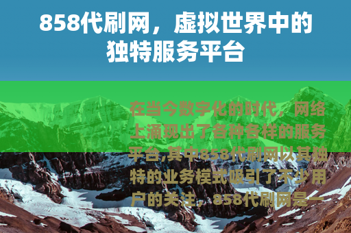 858代刷网，虚拟世界中的独特服务平台