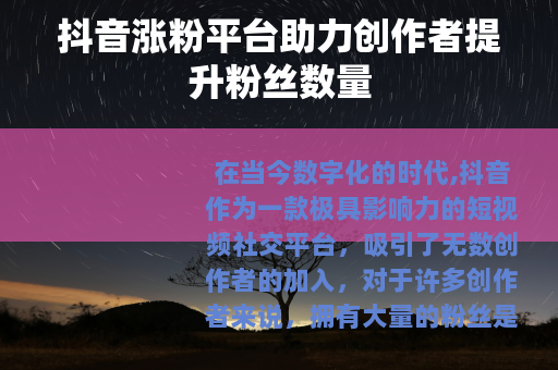 抖音涨粉平台助力创作者提升粉丝数量