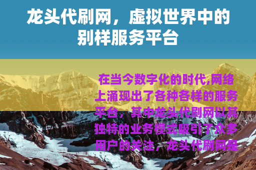 龙头代刷网，虚拟世界中的别样服务平台