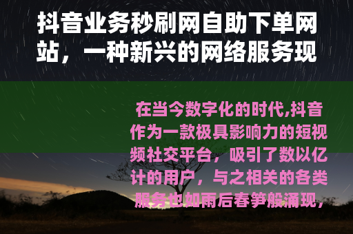 抖音业务秒刷网自助下单网站，一种新兴的网络服务现象