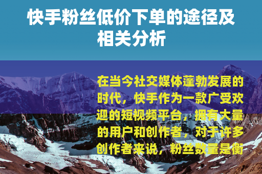 快手粉丝低价下单的途径及相关分析
